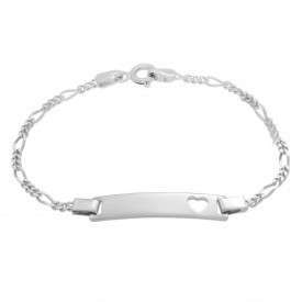 *Genuine Sterling Silver* Heart ID Figaro Style Bracelet