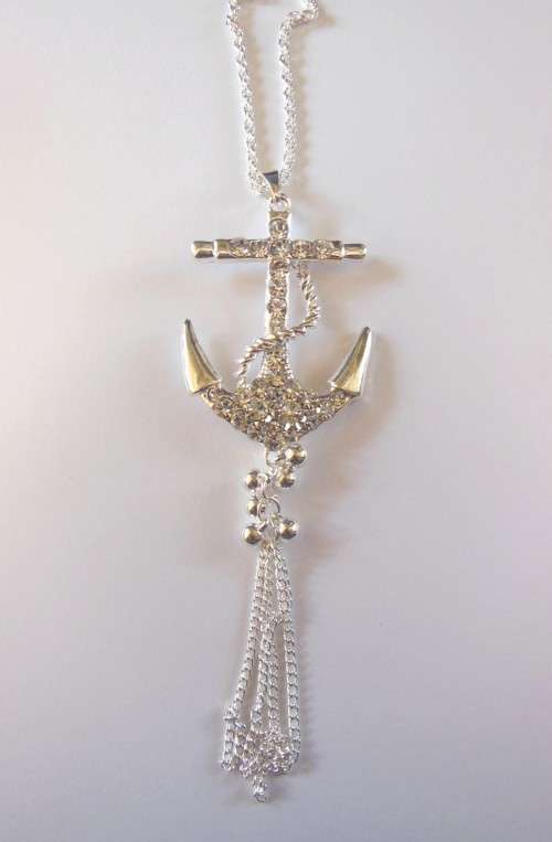 Crystal Cross with Silver Plated Rope Chain