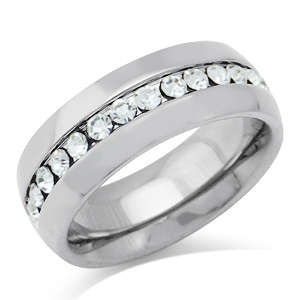 7mm Genuine Crystal Stainless Steel Wedding Band- Size 8/9/10