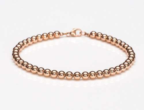 Genuine 19cm 925 Sterling Silver Bead Bracelet with 9ct Rose Gold Plating