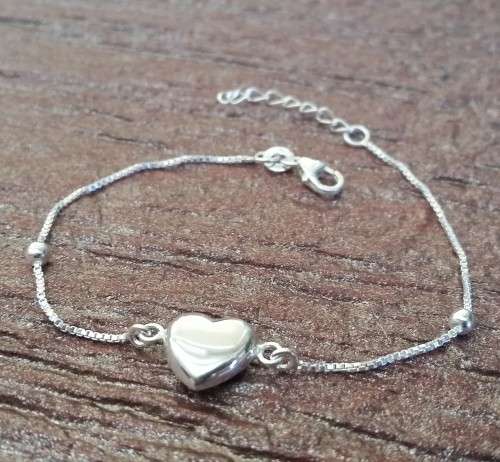 *925 Sterling Silver* Heart charm and Box Chain Style Bracelet