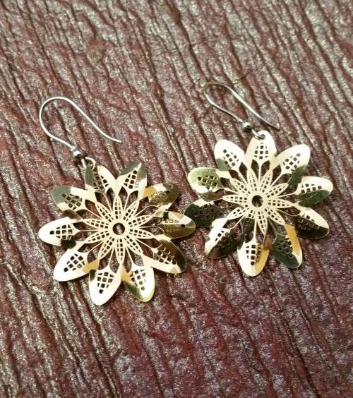 925 Sterling Silver and Gold Plated Flower Style Dangle Earrings