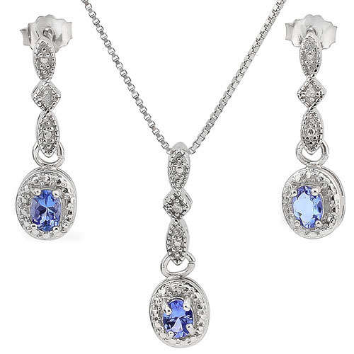 0.49ctw Tanzanite and Diamond, Earring and Pendant Set in 925 Sterling Silver