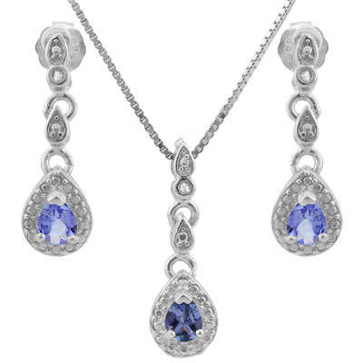 0.41ctw Tanzanite and Diamond, Earring and Pendant Set in 925 Sterling Silver