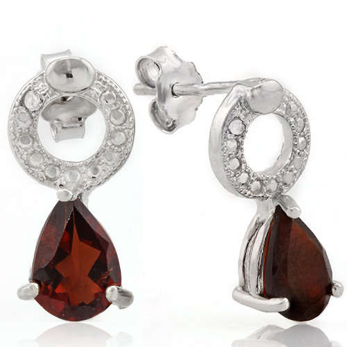 1.63ct Garnet and Diamond Stud Earrings in 925 Sterling Silver