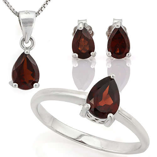2.6ctw Garnet Earrings, Ring and Pendant Set in 925 Sterling Silver- Size 8