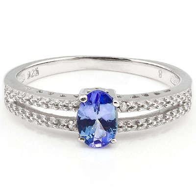 0.51ct Tanzanite and Diamond Engagement Ring in 925 Sterling Silver- Size 8