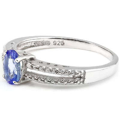 0.51ct Tanzanite and Diamond Engagement Ring in 925 Sterling Silver- Size 8