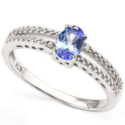 0.51ct Tanzanite and Diamond Engagement Ring in 925 Sterling Silver- Size 8