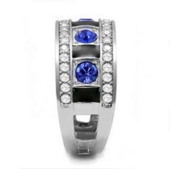 Blue and Clear Top Grade Crystal Stainless Steel Wedding Band- Size 7/8