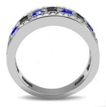 Blue and Clear Top Grade Crystal Stainless Steel Wedding Band- Size 7/8