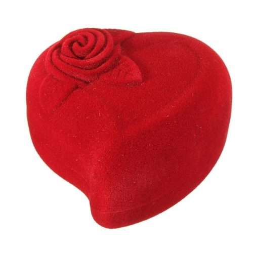 Red Velvet Heart Shaped Ring Box with Black Interior