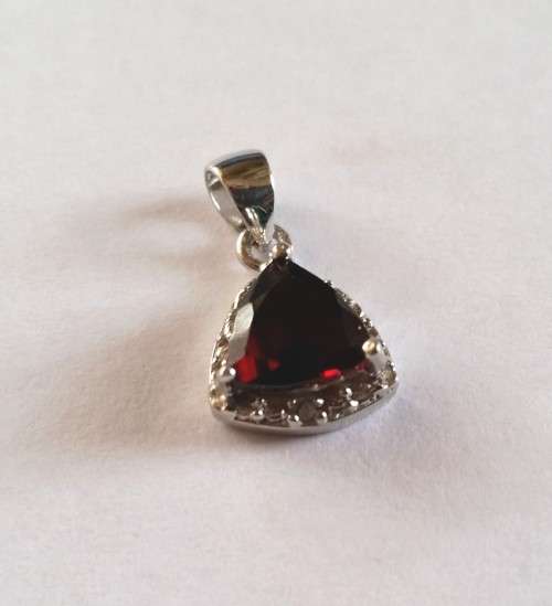 1.53ctw Natural Trillion Cut Garnet and Diamond Pendant in Silver
