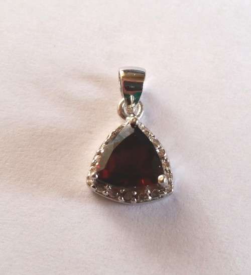 1.53ctw Natural Trillion Cut Garnet and Diamond Pendant in Silver
