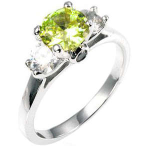 Mini Peridot CubicZirconia Triplet Ring- Size 6-8