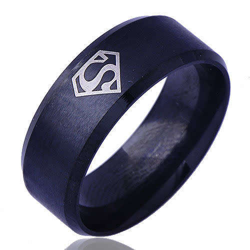 8mm Black Superman Stainless Steel Men's Ring- Size 11