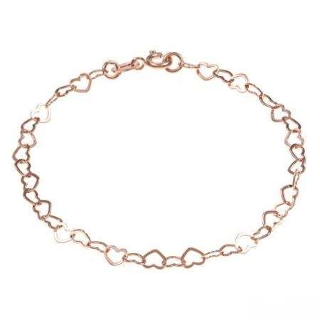 925 Sterling Silver 26cm Rose Gold Plated Heart Link Anklet