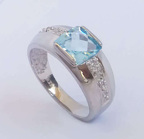 *CD DESIGNER JEWELRY*1.61ctw Natural Topaz and CZ Wedding Band in 925 Sterling Silver*Size 7.5*