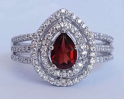 *CD DESIGNER JEWELRY* 1.2ctw Natural Garnet and CZ Ring in Silver- Size 8.5