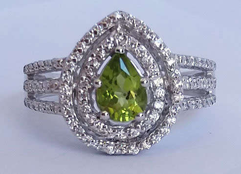 *CD DESIGNER JEWELRY* 1.20ctw Natural Peridot and CZ Ring in Silver- Size 8.25