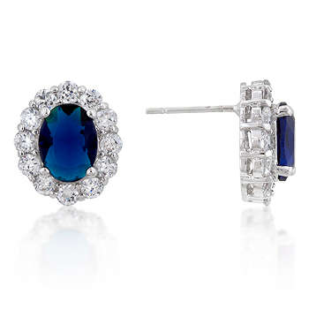 3.22ctw Royal Blue and Clear Cubic Zirconia Stud Earrings
