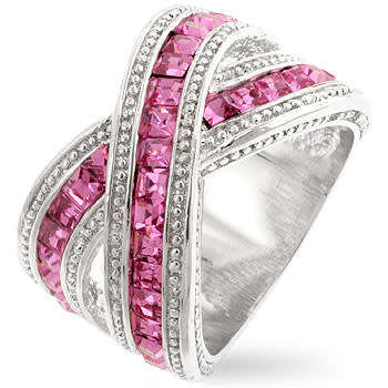 4.75ctw Pink CZ Cross Over design ring- Size 5-10
