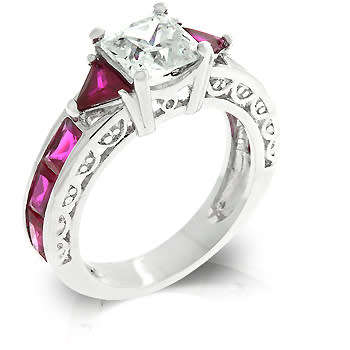 Simulated Ruby and Diamond Costume Engagement Style Ring- Size 6/7