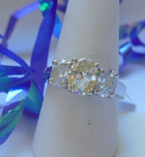 925 Sterling Silver- 2.75ctw Cubic Zirconia Oval Triplet Ring- Size 9/10