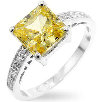 Simulated Citrine and Diamond Engagement Ring in 925 Sterling Silver- Size 7/8/9