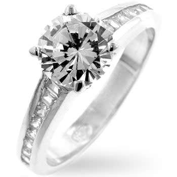 **Cubic Zirconia Solitaire Engagement Ring in 925 Sterling Silver- Size 8
