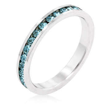 Blue Round cut CubicZirconia Eternity band- Size 7
