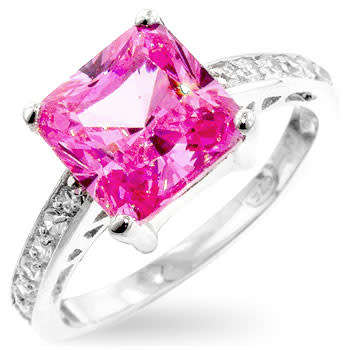 Pink Ice CZ and Simulated Diamond ring in 925 Sterling Silver- Size 8