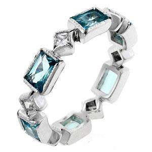 925 Sterling Silver- Aqua Blue and Clear CZ Eternity Band in 925 Sterling Silver- Sizes 9