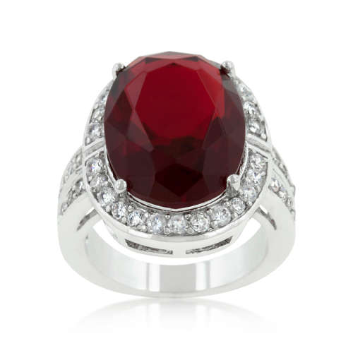 Red Ruby and Clear Cubic Zirconia Costume Dress Ring**Size 9/10