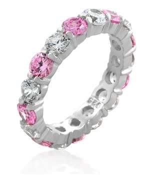 2.5ctw Pink and Clear Simulated Diamond Eternity Wedding Band in 925 Sterling Silver- Size 9/10