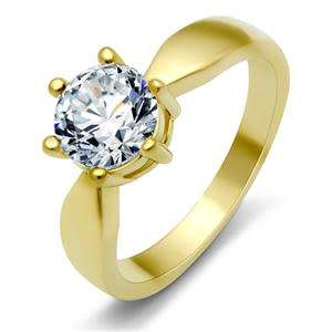 1.00ct Round Cut Cubic Zirconia, Gold Plated Costume Dress Ring- Size 5-10