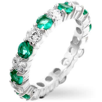 2.5ctw Emerald Green and Clear CZ Eternity Wedding Band in 925 Sterling Silver- Size 5/6/7/8/10