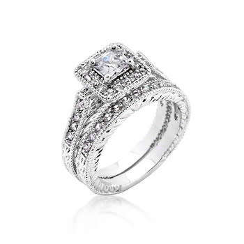 0.73ctw Princess Cut 2 Piece Wedding Set- Size 6-10