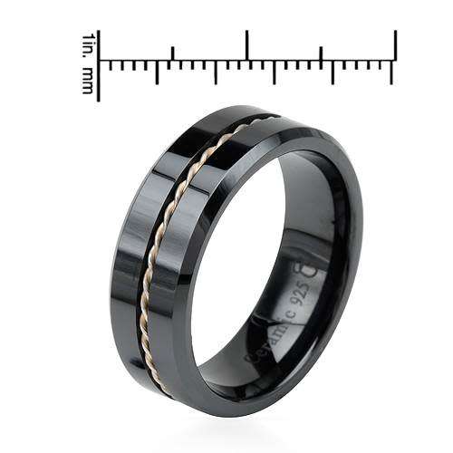 Black Sterling Silver and Ceramic Wedding Band**Size 8**