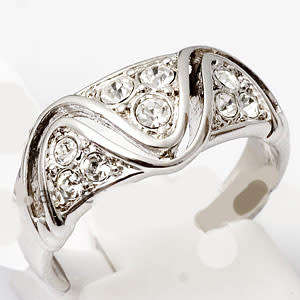 Clear Round Rhinestone Crystal Wave Design Costume Dress Ring