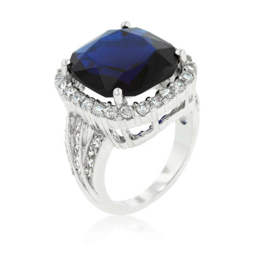 8ct Deep Blue Sapphire and Clear Cubic Zirconia Ring- Size 6/9