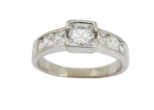 925 Sterling Silver- Princess Cut Engagement Ring- Size 9