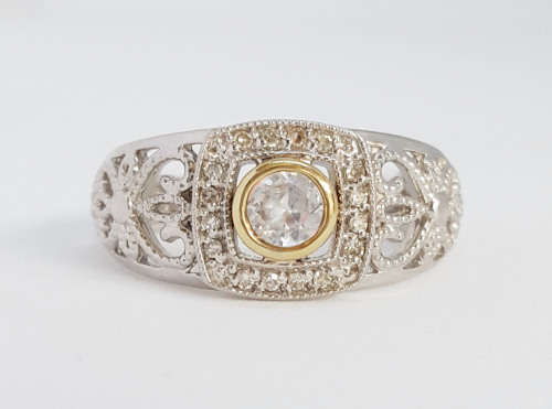 Natural Diamond and Cubic Zirconia Engagement Ring in 9ct Yellow Gold and Sterling Silver