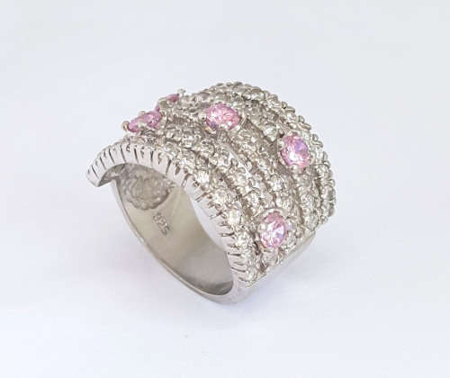 925 Sterling Silver Broad CZ Dress ring Size 6