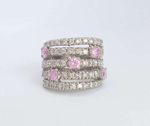 925 Sterling Silver Broad CZ Dress ring Size 6