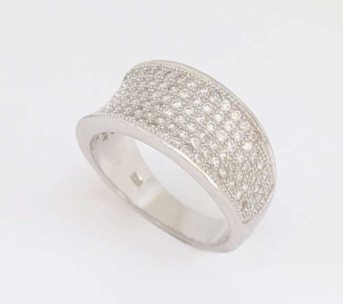 Clear CZ Cluster Style Band in 925 Sterling Silver- Size 6.75