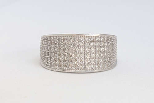 Clear CZ Cluster Style Band in 925 Sterling Silver- Size 6.75