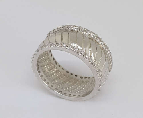 Clear Cubic Zirconia Rope Style Wedding Band in 925 Sterling Silver- Size M/O