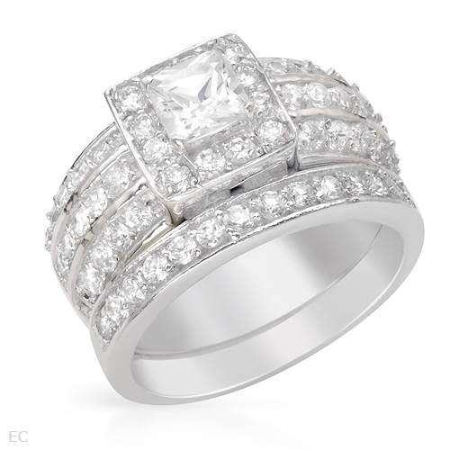 3.80ctw CubicZirconia Wedding Set in 925 Sterling Silver- Size N