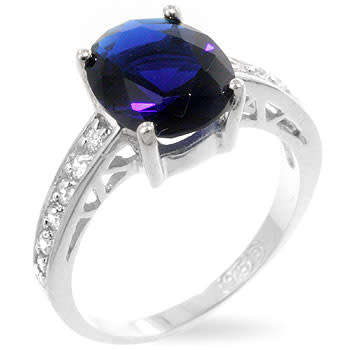 Dark Blue Cubic Zirconia Solitaire ring in Silver-Size 9